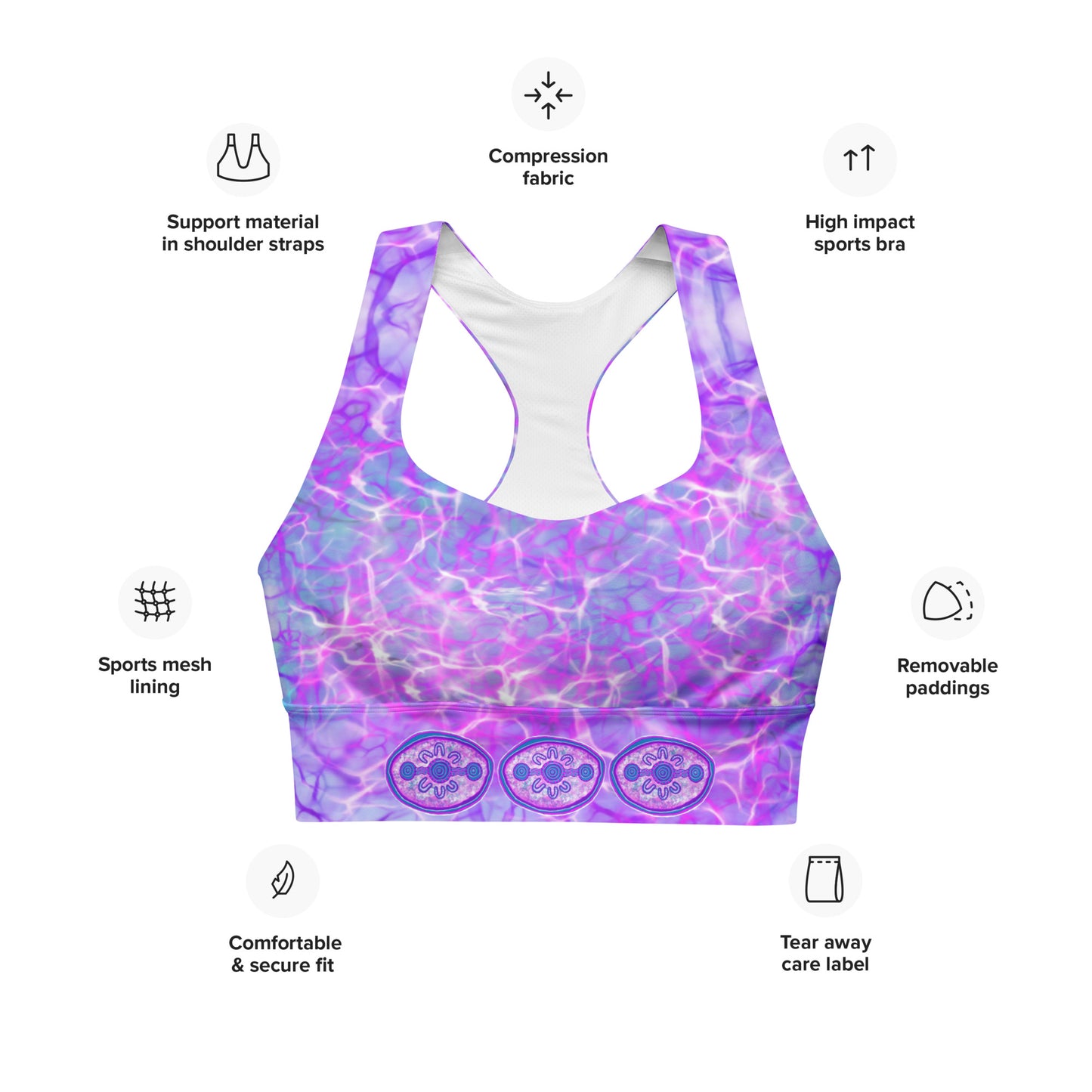 Purple Water Dreaming Longline sports bra