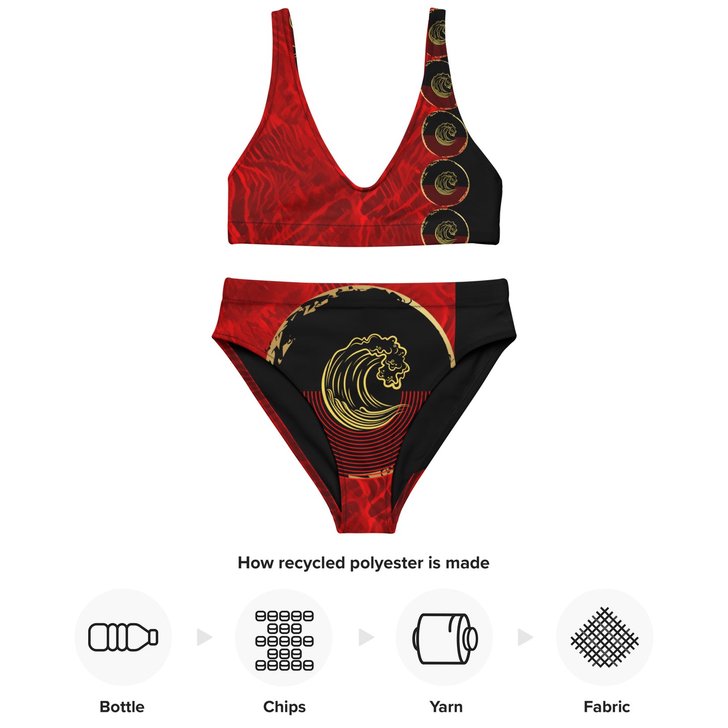 Aboriginal Flag Wave Recycled high-waisted bikini