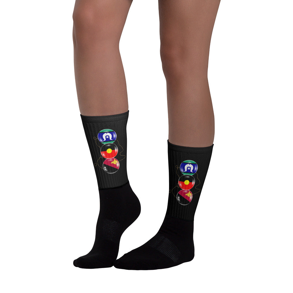 Torres Strait, Aboriginal & PNG flag Socks
