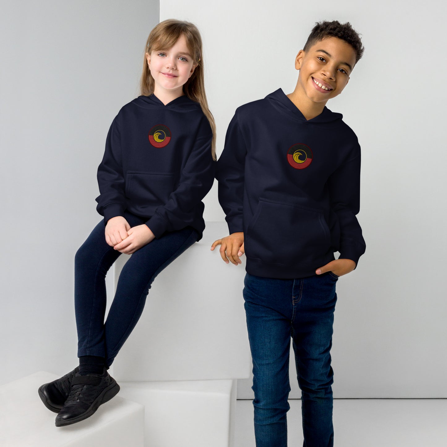 Aboriginal Flag Wave Embroidered Kids fleece hoodie