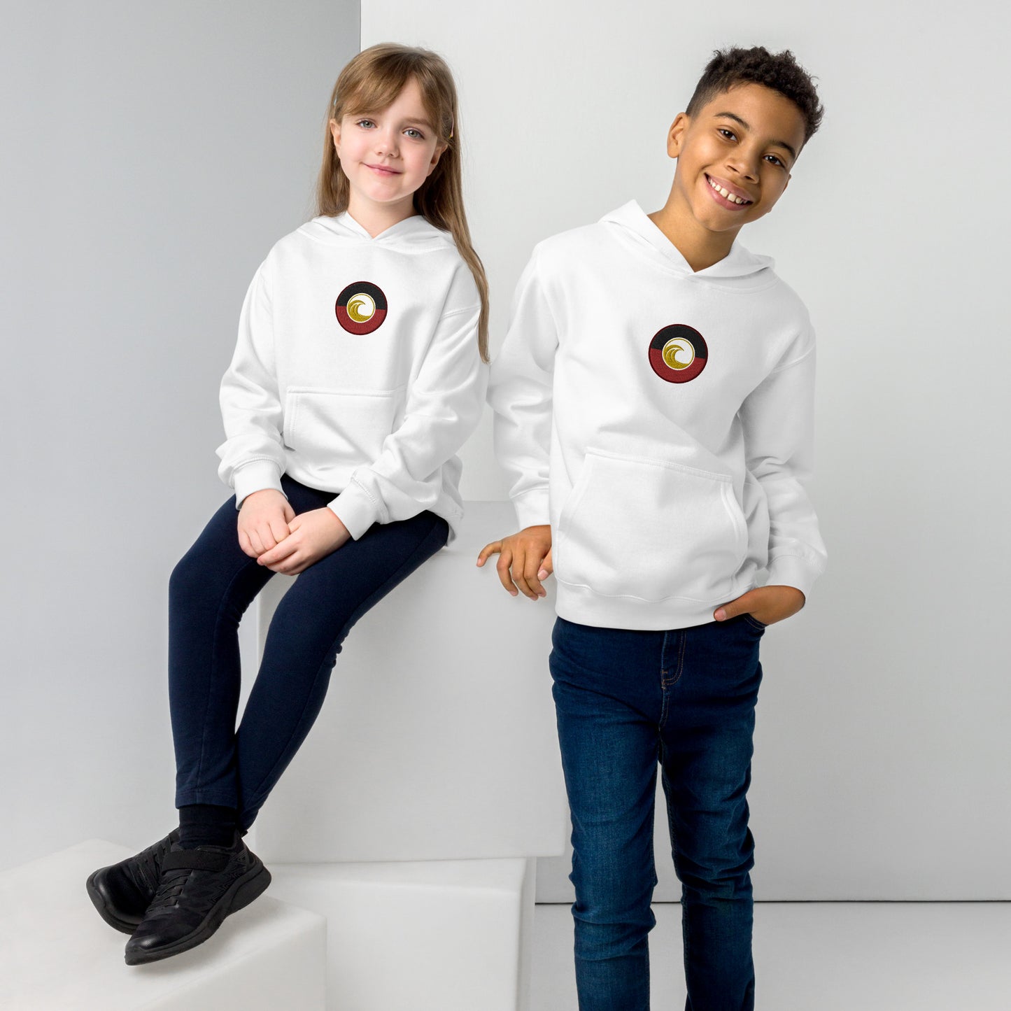 Aboriginal Flag Wave Embroidered Kids fleece hoodie