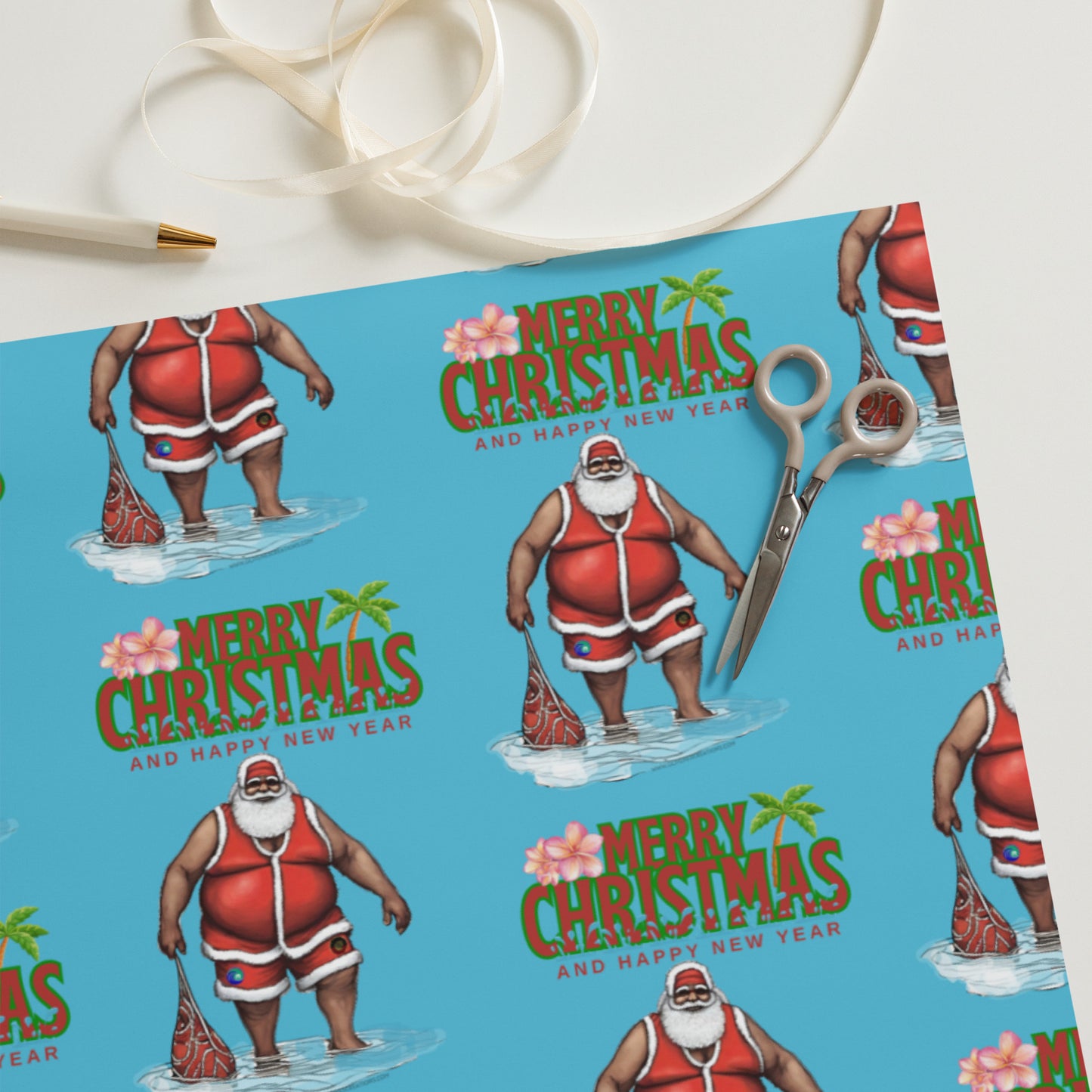 Black Beach Santa Wrapping paper sheets